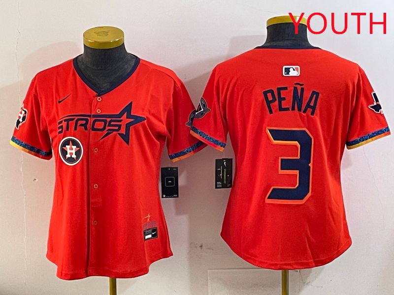 Youth Houston Astros 3 Pena Orange Fourth generation Joint Name Nike 2025 MLB Jersey style 7